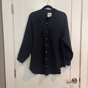 Aerie Black Gauze Button-Up Blouse | Raw Hem | Size M